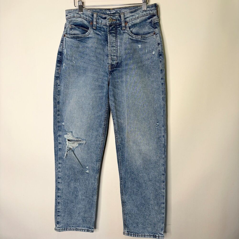 Old Navy Jeans Extra High-Rise Sky-Hi Straight Button Fly Light Distressed 10